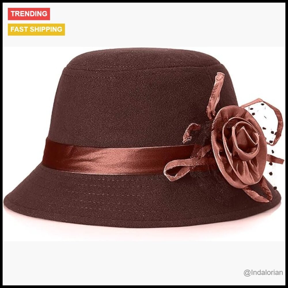 Vintage Felt Cloche Hat Floral Fedora Bucket Winter Elegant Retro Chic